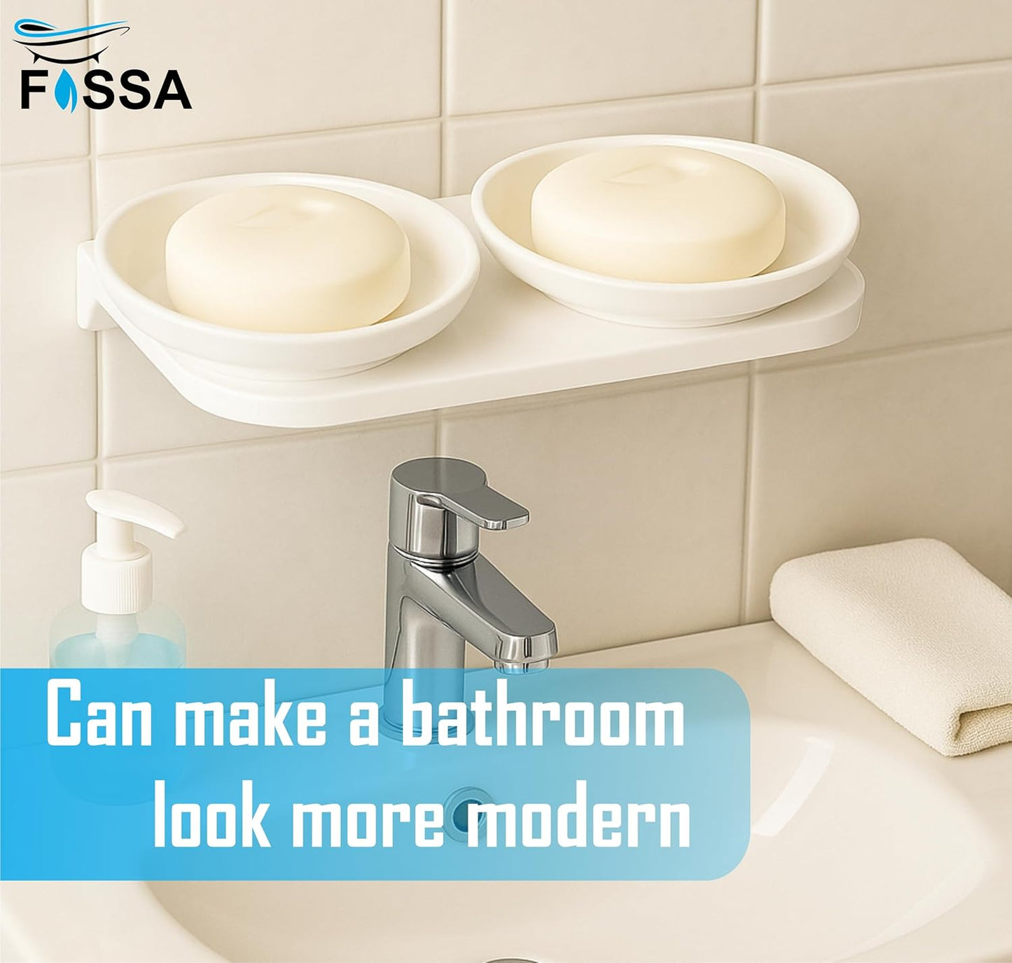 Fossa Classic Quartz Ceramic Unbreakable Double Round Soap Dish β Wall Mounted, Rust-Proof, Self-Drain | Space-Saving Soap Holder for Bathroom β White (Glossy Finish)