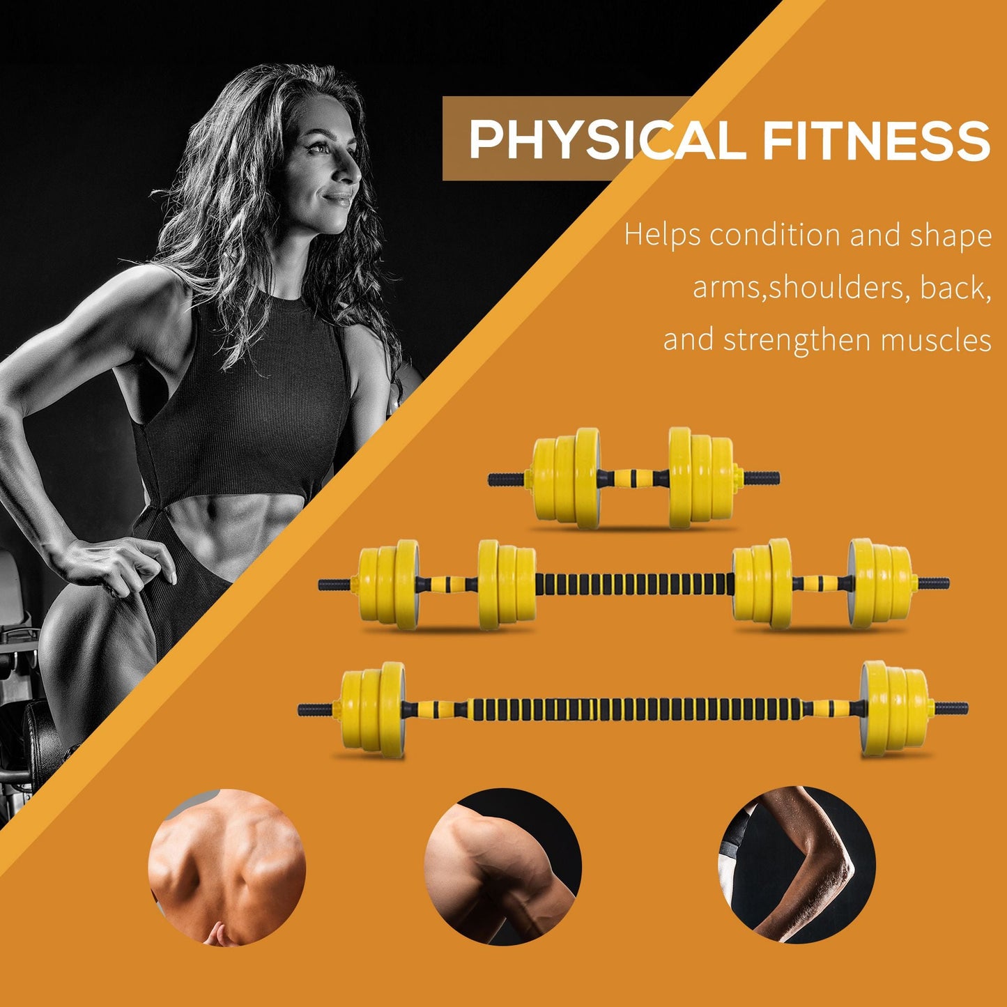20kg Adjustable Dumbbell and Barbell Set with Iron Plates and Ergonomic Bar - Black