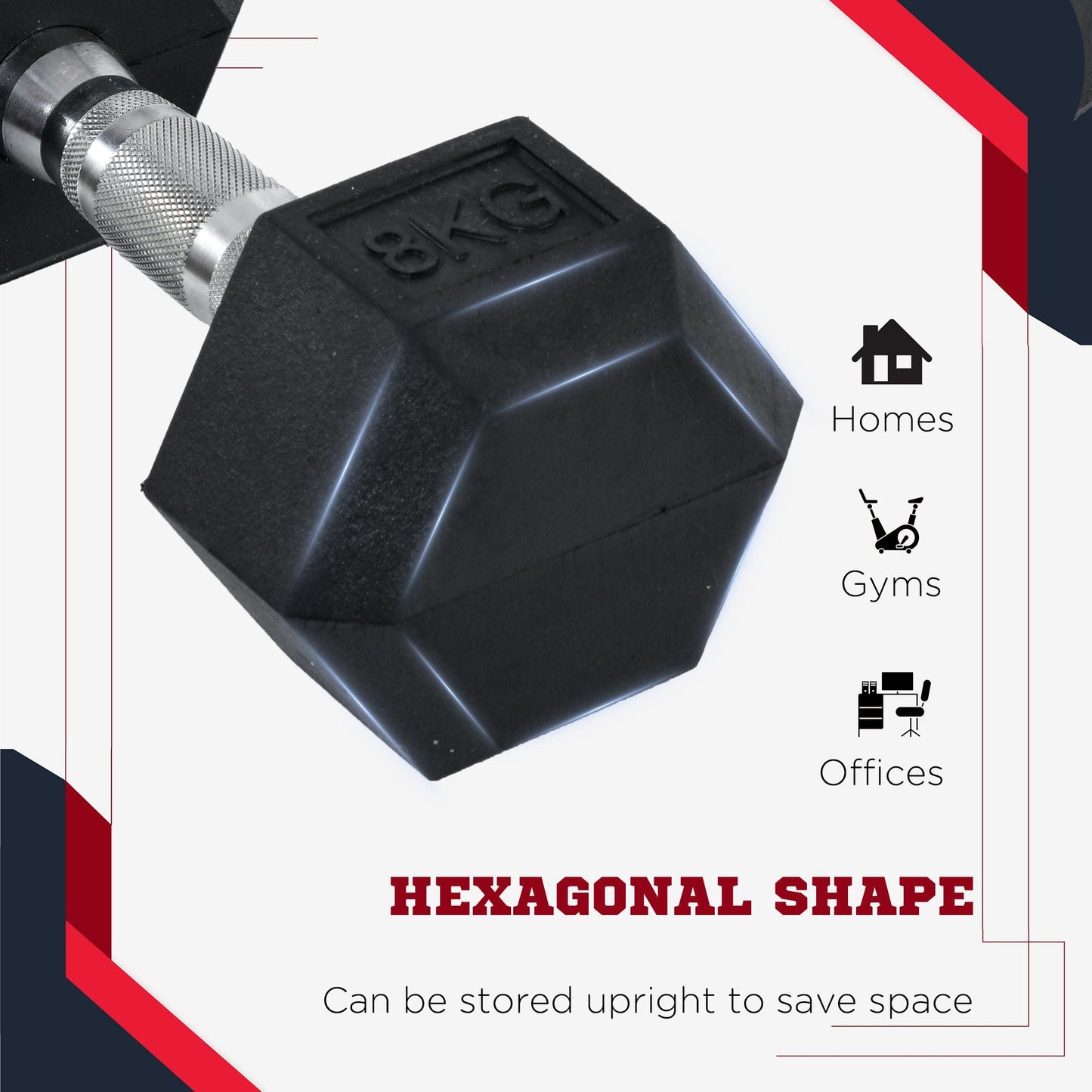 Set of 2 Rubber Hex Dumbbells for Weight Lifting - Black