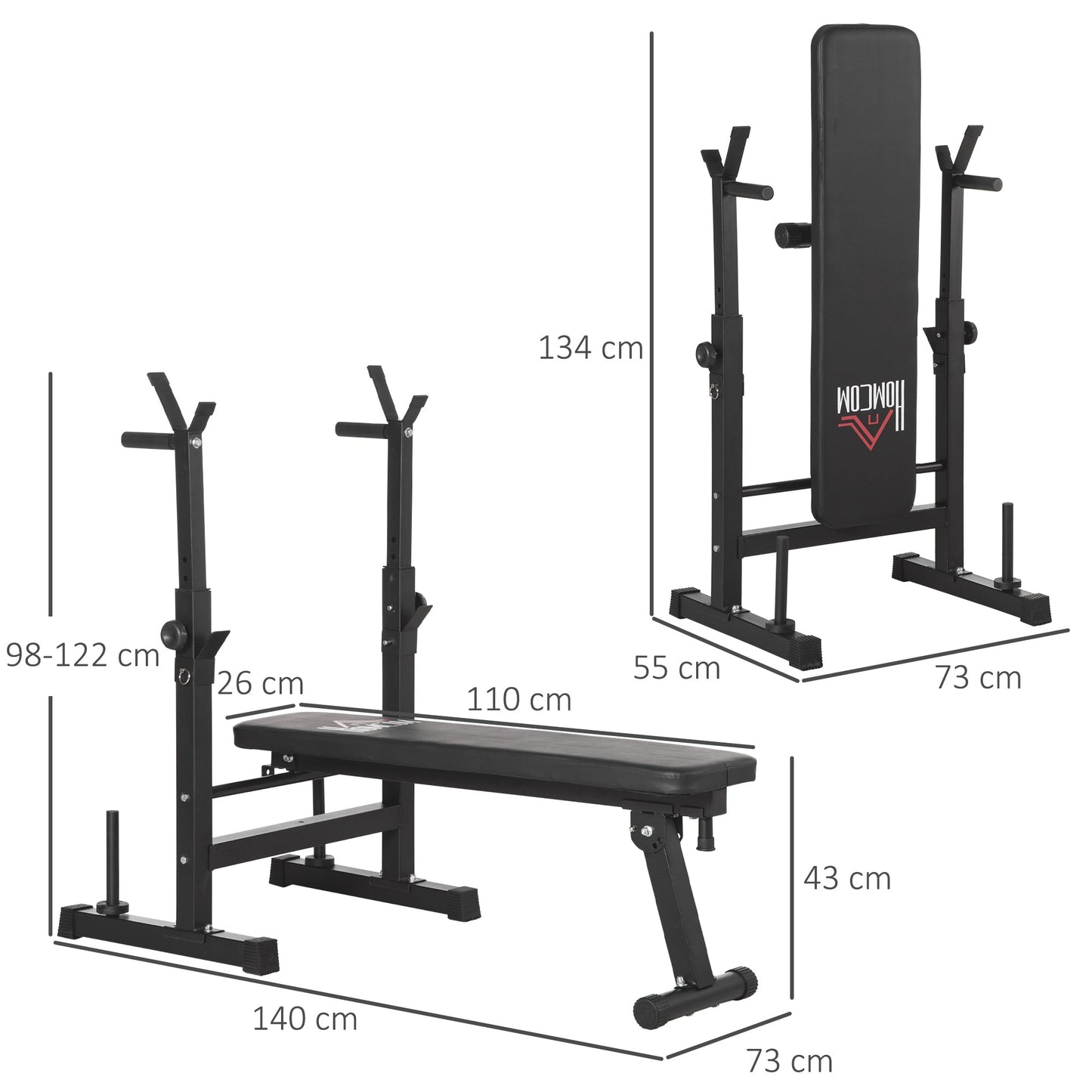 Adjustable Weight Bench, Foldable Bench, with Barbell Rack, Black