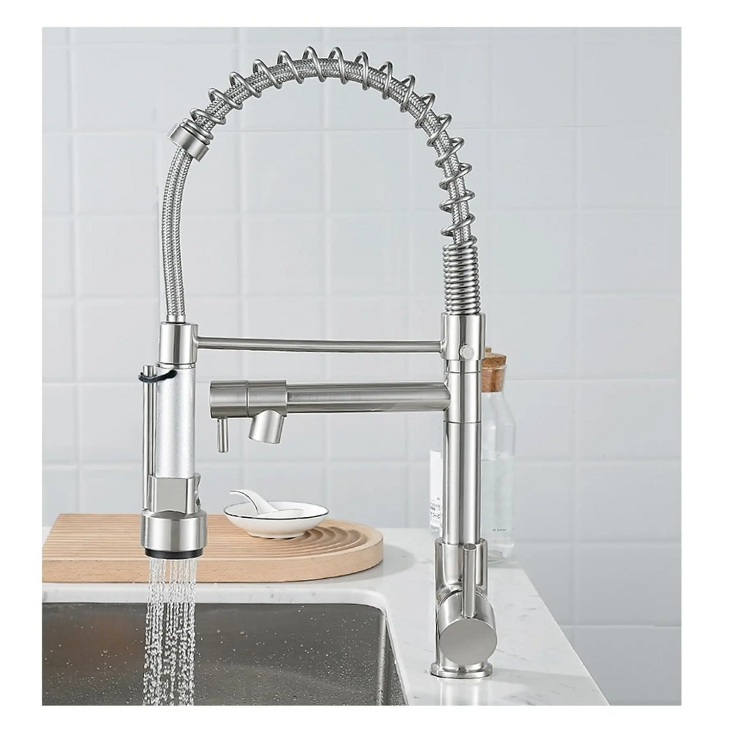 Kitchen Tap Kitchen Faucet Brushed Nickel Pull Down Kitchen Tap Single Handle 360 Degree Rotating Cold Hot Water Mixer Sink Taps Chrome