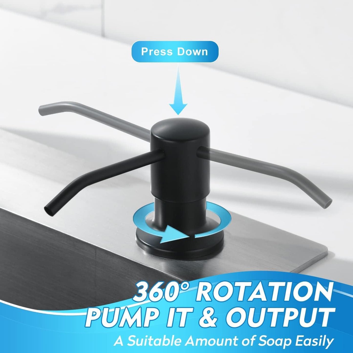 Fossa Soap Dispenser for Kitchen Sink Stainless Steel Built in Sink Soap Dispenser with Refillable Bottle 300ml Capacity Black