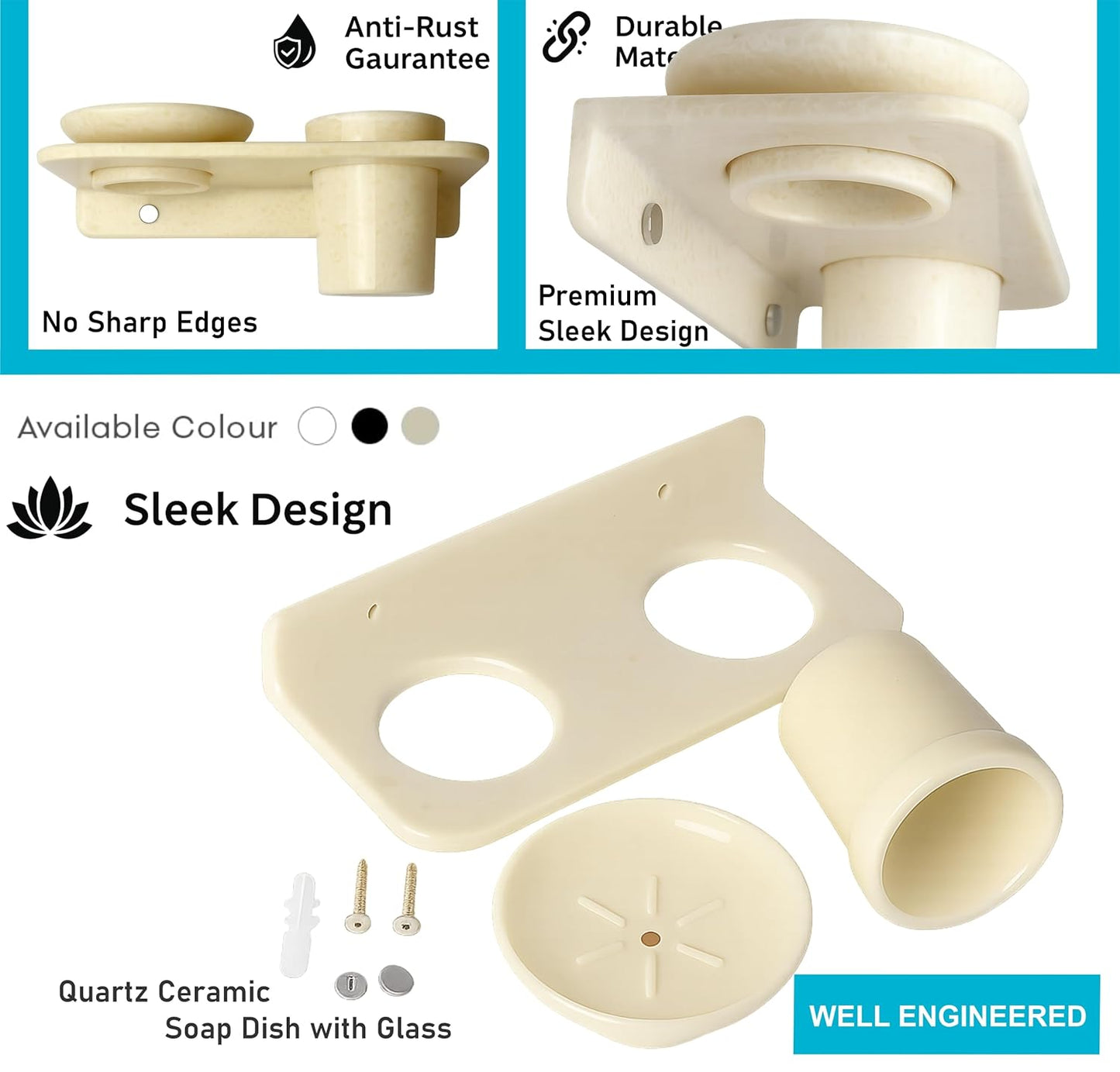 Fossa Classic Ceramic Wall Mounted Soap Dish with Toothbrush Holder β Compact Bathroom, Anti-Bacterial, Rust & Fade Resistant | Modern Soap Holder for Daily Use | Ivory (Glossy Finish)