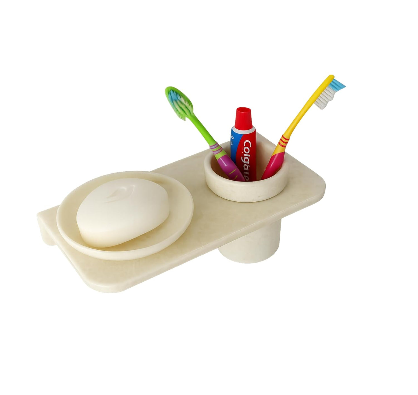 Fossa Classic Ceramic Wall Mounted Soap Dish with Toothbrush Holder β Compact Bathroom, Anti-Bacterial, Rust & Fade Resistant | Modern Soap Holder for Daily Use | Ivory (Glossy Finish)