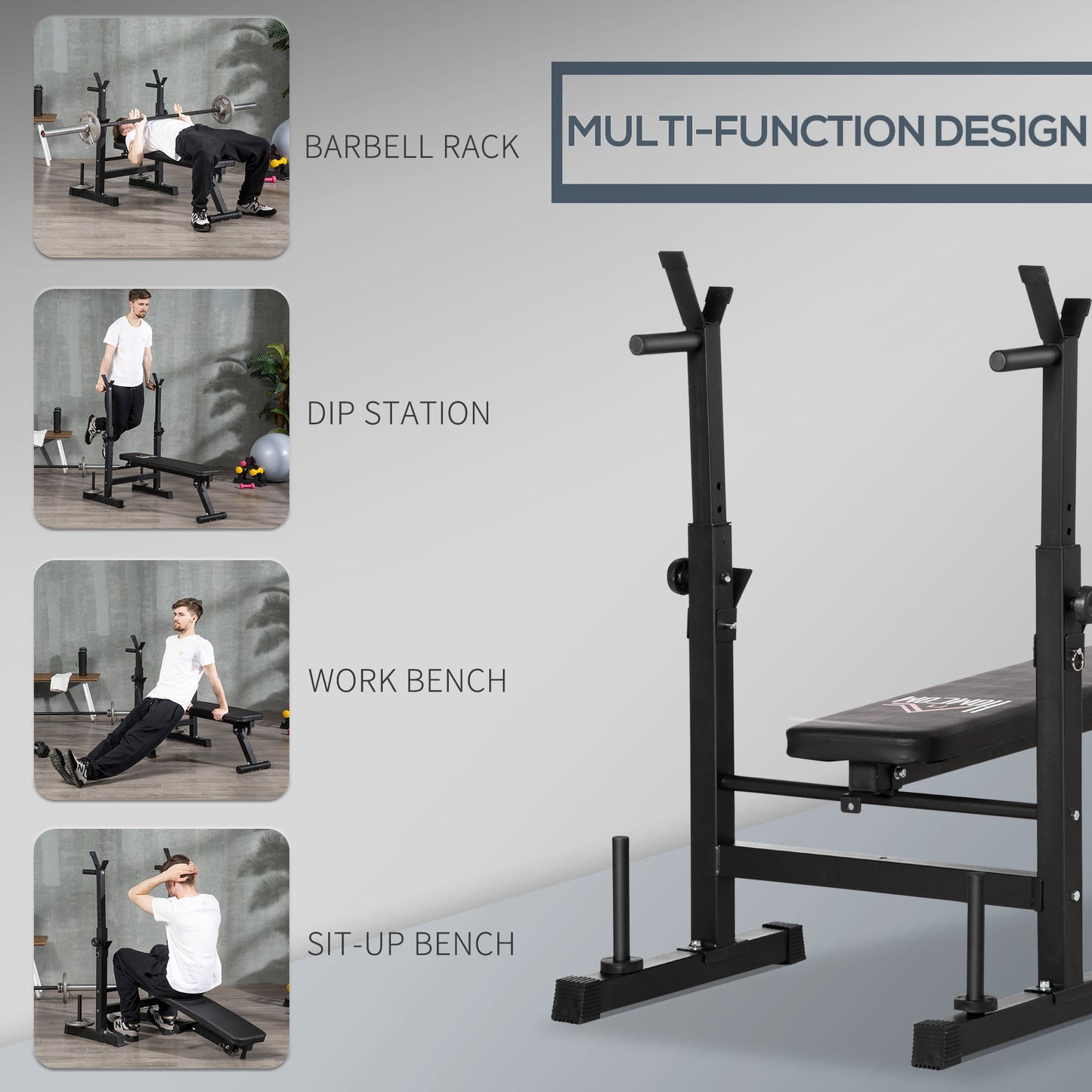 Adjustable Weight Bench, Foldable Bench, with Barbell Rack, Black