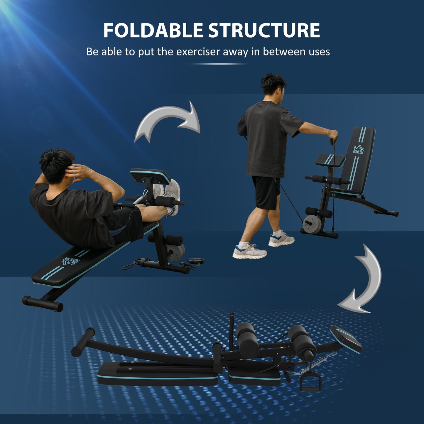 Adjustable Foldable Weight Bench with Padded Seat - Blue