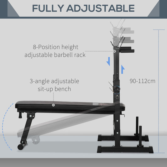 Adjustable Weight Bench, Foldable Bench, with Barbell Rack, Black