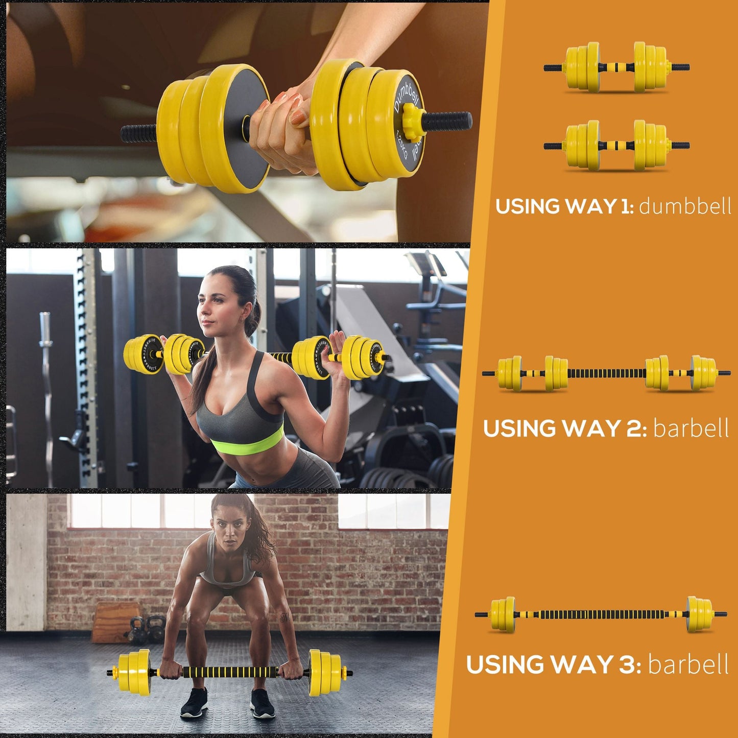 20kg Adjustable Dumbbell and Barbell Set with Iron Plates and Ergonomic Bar - Black