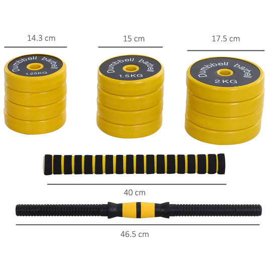 20kg Adjustable Dumbbell and Barbell Set with Iron Plates and Ergonomic Bar - Black