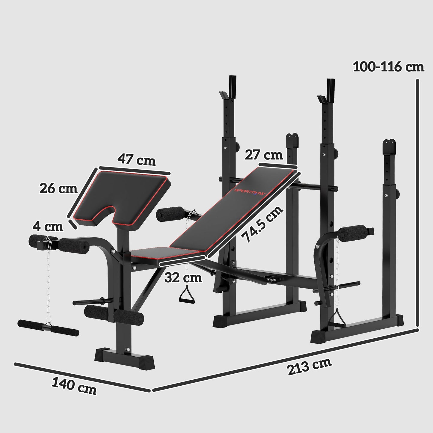 Folding Weight Bench with Bench Press Rack, Preacher Curl Bench, Leg Curl Machine, Incline or Flat Workout Bench for Home Gym Strength Training Weight Lifting