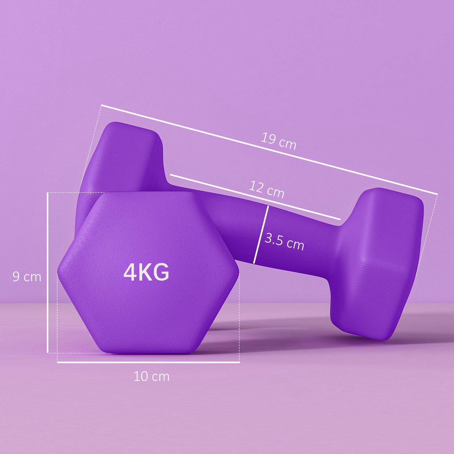 Set of 2 Hexagonal Dumbbells 4kg with Non-Slip Grip - Purple