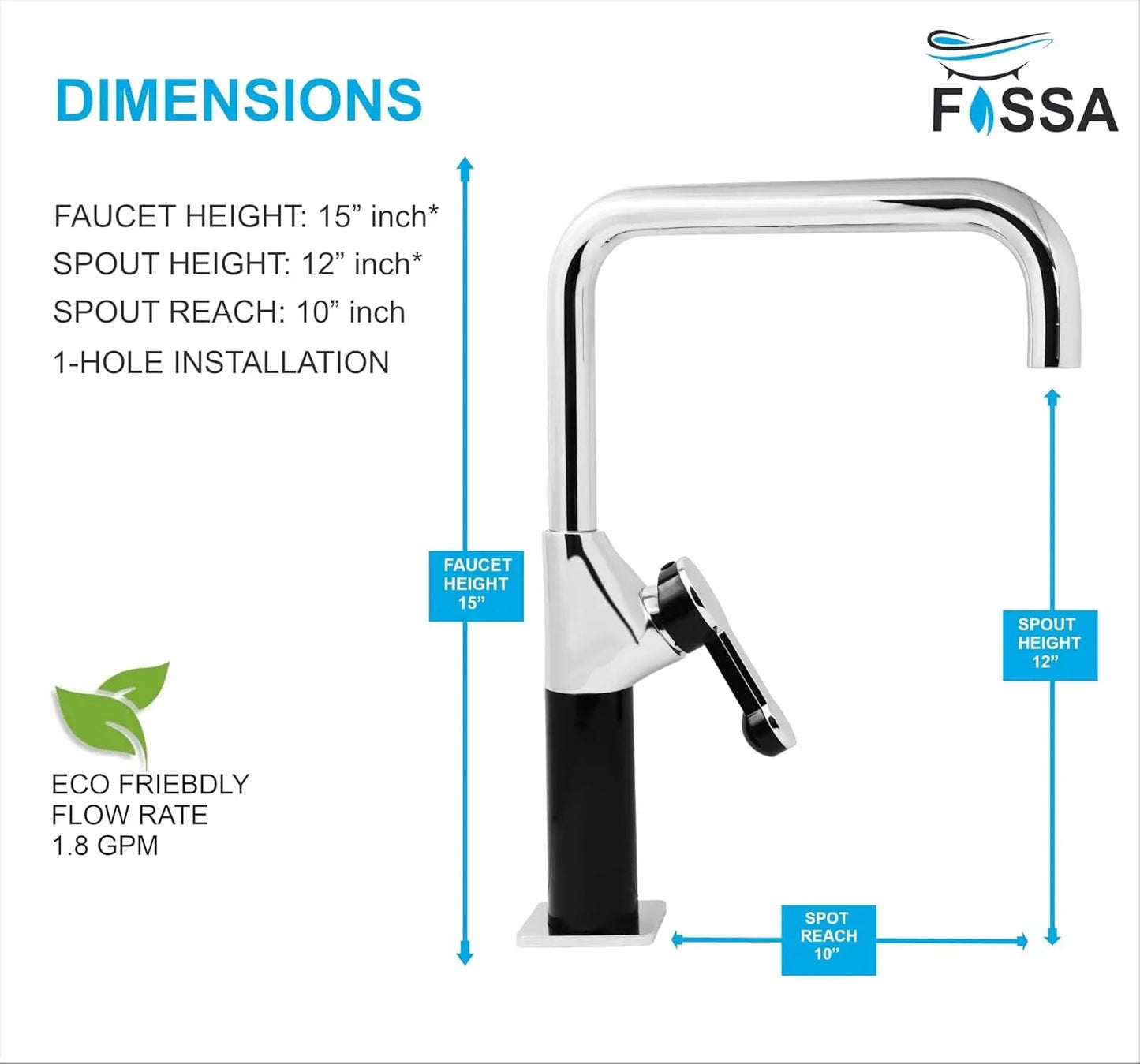 Fossa Italian 15" inch Commercial Single Handle Kitchen Sink Faucet Mixer with Pot Filler in Spot Free Brass/Chrome (Black) Finish, KSM-MB501