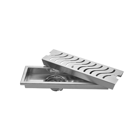 Fossa 12"x4" Shower Wave Brushed Drain Side Hole Rectangular Floor Drain with Accessories Wave Hole Pattern Cover Grate Removable 304 Stainless Steel (12 inch)