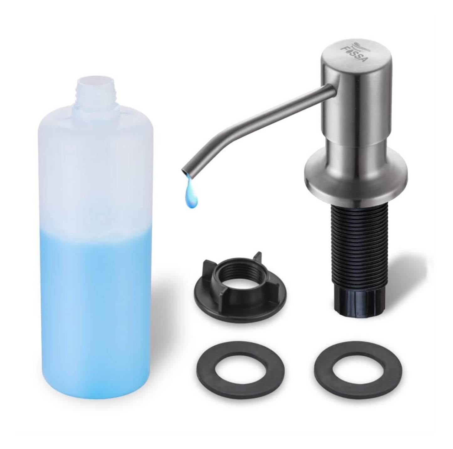 Fossa Soap Dispenser for Kitchen Sink Stainless Steel Built in Sink Soap Dispenser with Refillable Bottle 300ml Capacity Brushed Nickel