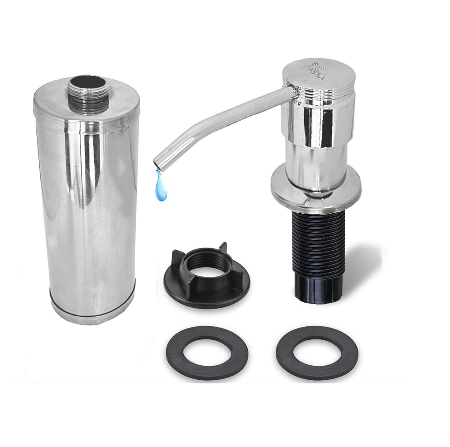 Fossa Soap Dispenser for Kitchen Sink Stainless Steel Built in Sink Soap Dispenser with Refillable Bottle 300ml Capacity Brushed Nickel SSD-001