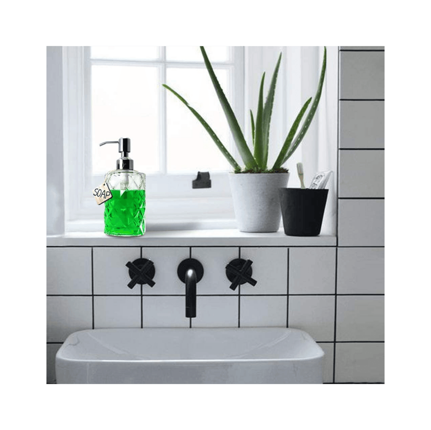 Fossa Diamond Design Glass Soap Dispenser, Kitchen Soap Dispenser with Rust Proof ABS Pump, Bathroom Soap Dispenser for Hand Soap, Soap, Lotion(Clear)