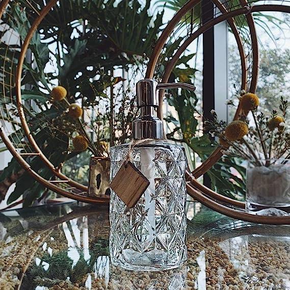 Fossa Diamond Design Glass Soap Dispenser, Kitchen Soap Dispenser with Rust Proof ABS Pump, Bathroom Soap Dispenser for Hand Soap, Soap, Lotion(Clear)