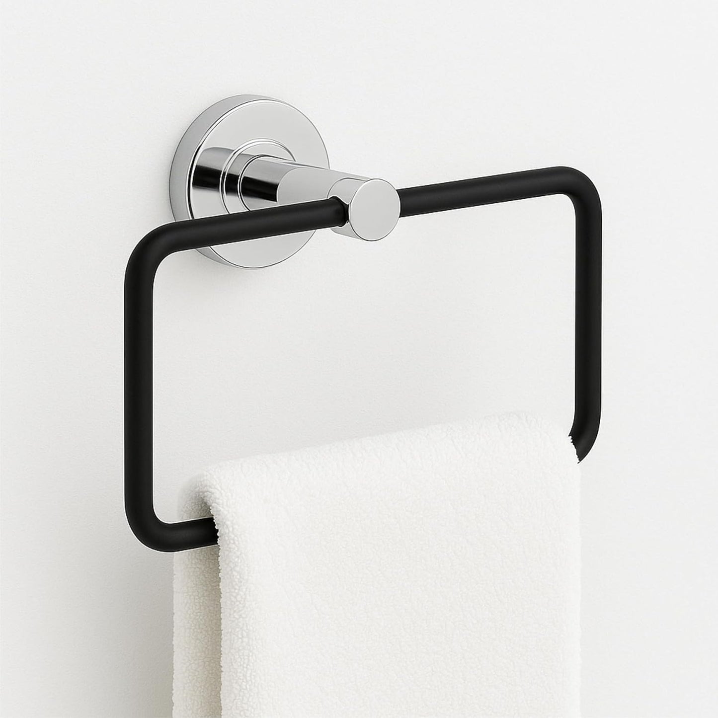Fossa Stainless Steel Square Towel Ring for Bathroom, Napkin Holder for Wash Basin, Napkin Holder Chrome Finish (Black + Silver)