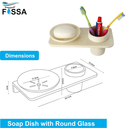 Fossa Classic Ceramic Wall Mounted Soap Dish with Toothbrush Holder – Compact Bathroom, Anti-Bacterial, Rust & Fade Resistant | Modern Soap Holder for Daily Use | Ivory (Glossy Finish)