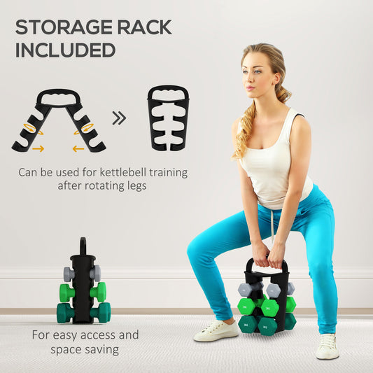 Set of 6 Dumbbells with Storage Rack - Hexagonal Weights 1kg to 3kg