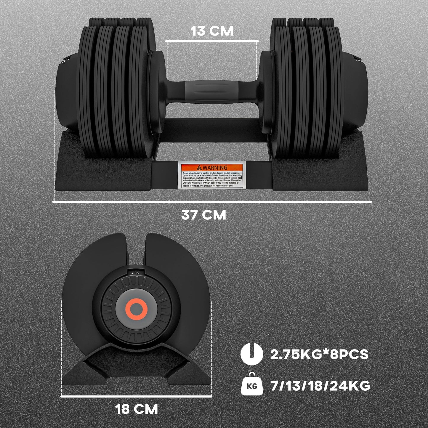 4 Piece Adjustable Dumbbells Set with Storage Tray and Non-Slip Handles - Black