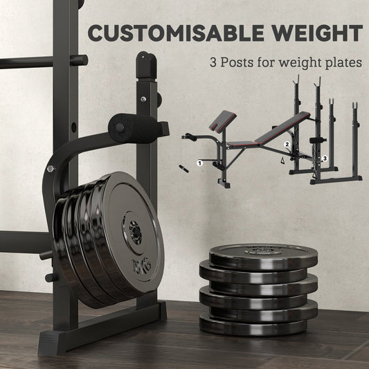 Folding Weight Bench with Bench Press Rack, Preacher Curl Bench, Leg Curl Machine, Incline or Flat Workout Bench for Home Gym Strength Training Weight Lifting
