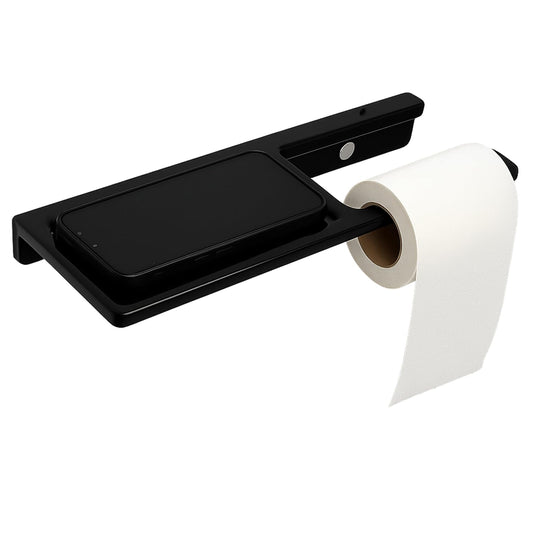 Fossa Toilet Paper Holder with Mobile Stand – Wall Mounted, No Sharp Edges, Rust & Fade Resistant | Sleek Toilet Holder for Small Bathrooms & Modern Décor | Black (Quartz Ceramic)