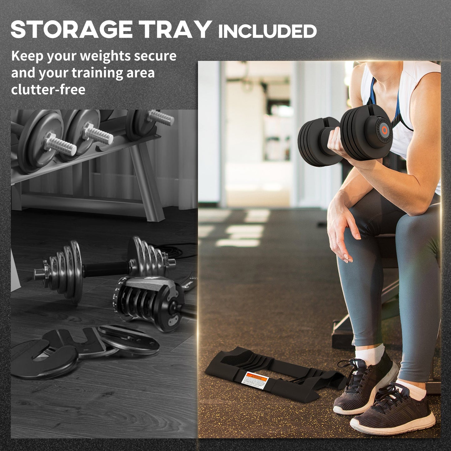 4 Piece Adjustable Dumbbells Set with Storage Tray and Non-Slip Handles - Black